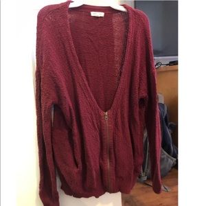 Maroon long sleeved zip up cardigan